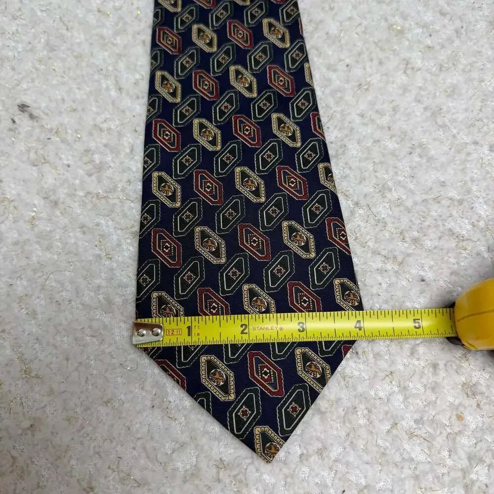 Tommy Hilfiger Men's Blue Gold Green Geometric Pattern Silk Necktie Classic Leng